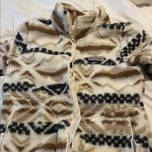Columbia Tan and Black Patterned Fleece Jacket
